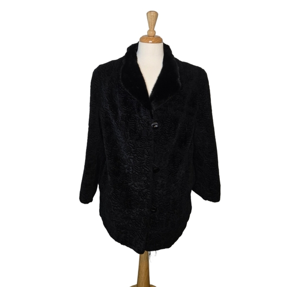 Vintage Faux Fur 1950s Mobwife Quiet Luxury Jacket Coat Size XL Warm Cozy - Picture 1 of 11